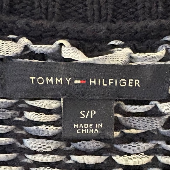 TOMMY HILFINGER Navy Frilly Knit Vest Top Striped Sleeveless Fringe - Picture 5 of 5